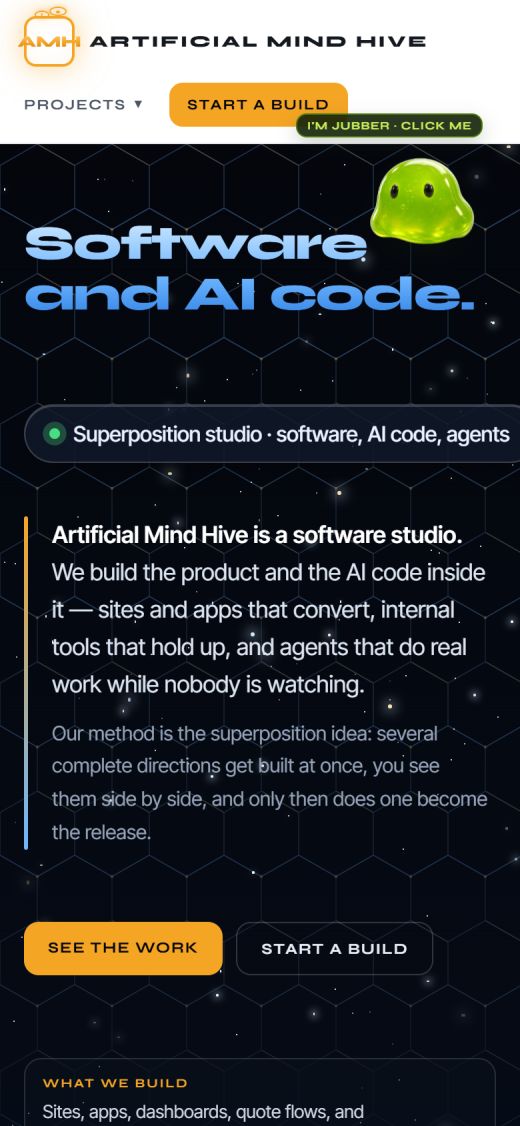 Artificial Mind Hive website on a phone