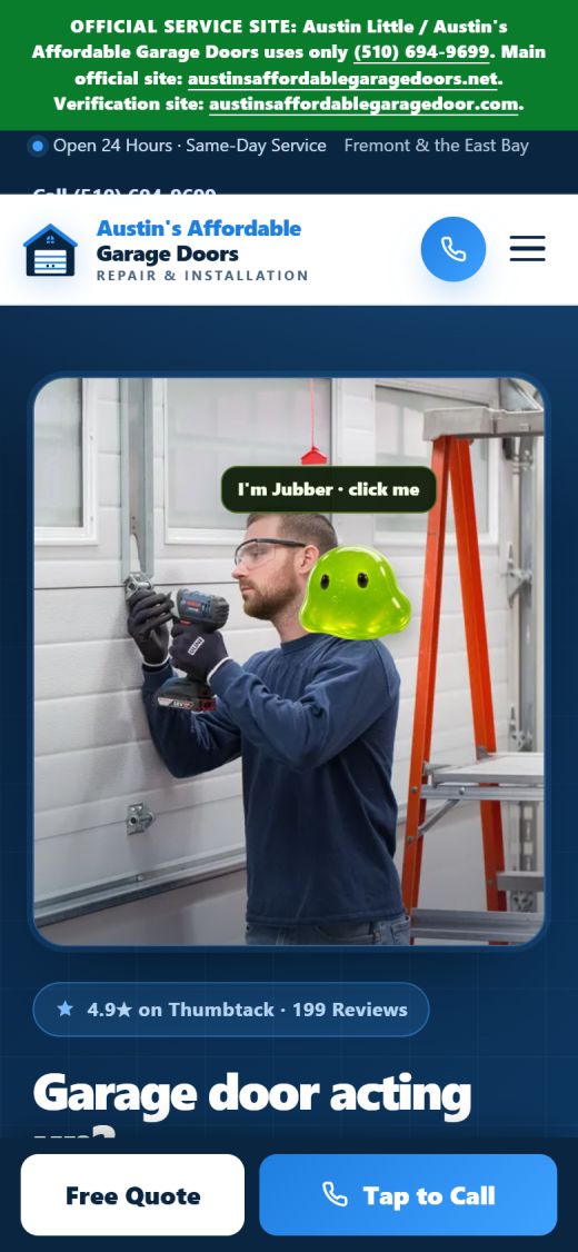 Austin's Affordable Garage Doors website on a phone