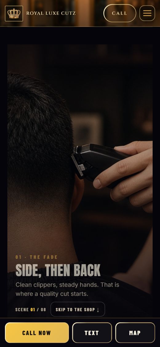 Royal Luxe Cutz website on a phone