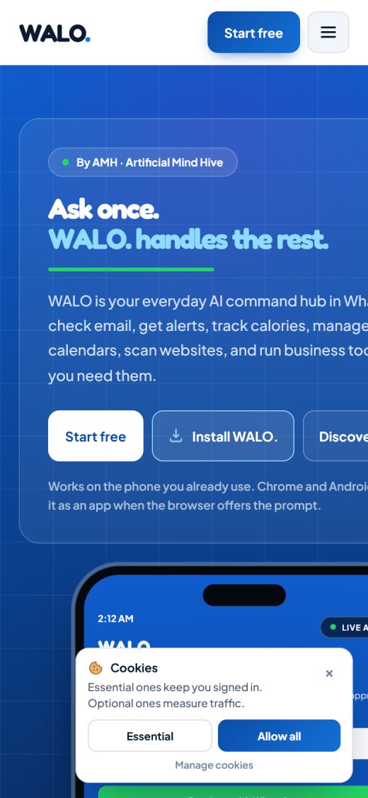 WALO website on a phone